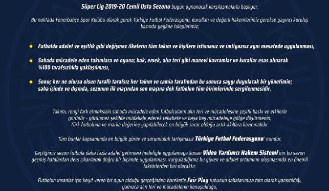 Fenerbahçe’den yeni sezon açıklaması