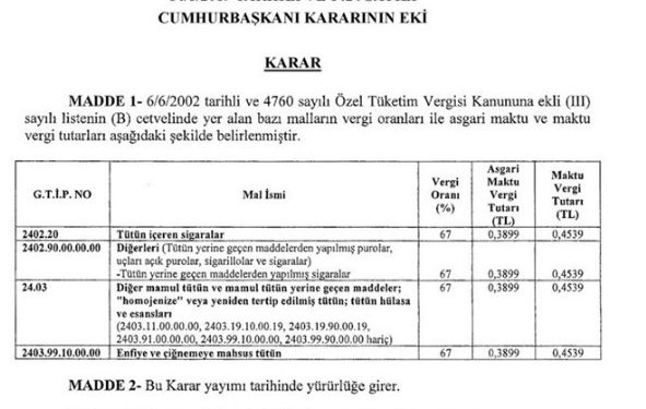Sigaradan alınan vergiye zam!